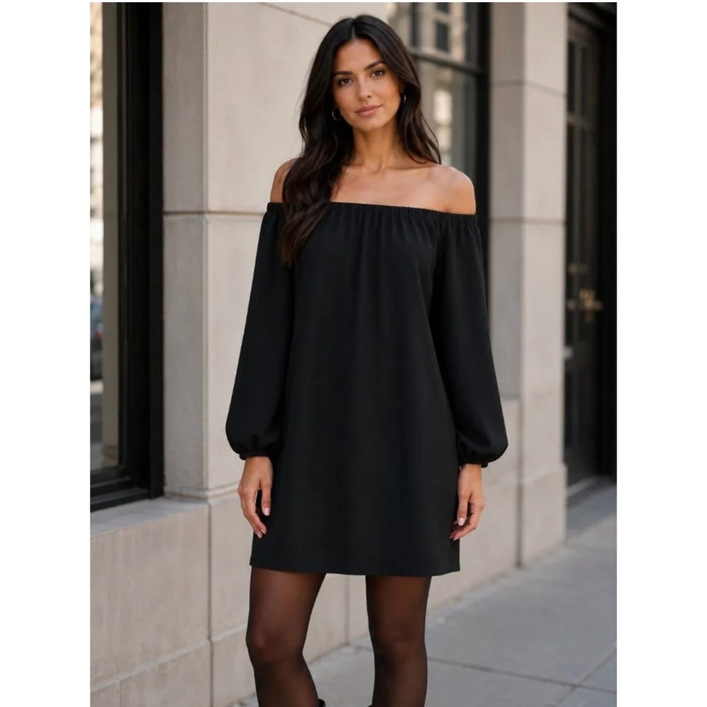 Wilfred Aritzia Off The Shoulder Mini Dress XS Black Crepe Long Sleeve